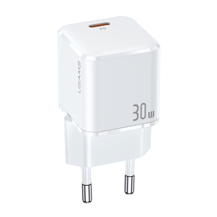 USAMS US-CC148 T45 30W Super Silicon Single Port Mini PD Chargeur de voyage à charge rapide Adaptateur secteur EU Plug (Blanc)
