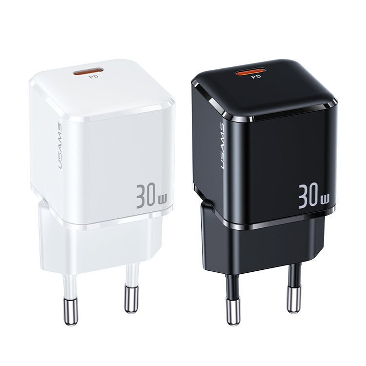 USAMS US-CC148 T45 30W Super Silicon Single Port Mini PD Fast Charging Travel Charger Power Adapter EU Plug (Black)
