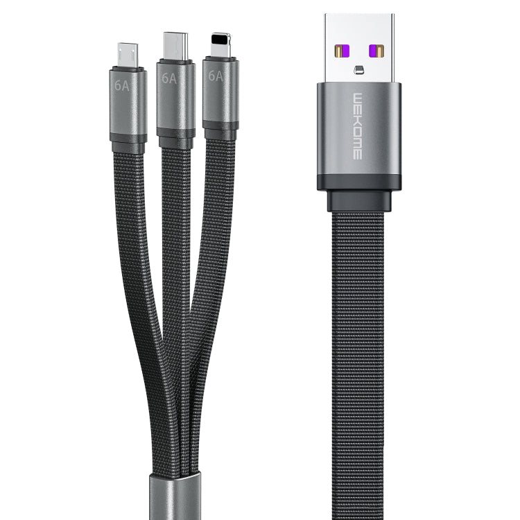 WK WDC-157th 3 en 1 8 Pin + Tipo-C / USB-C + Micro USB Cable de Carga Rápida Longitud: 1.5m (Negro)