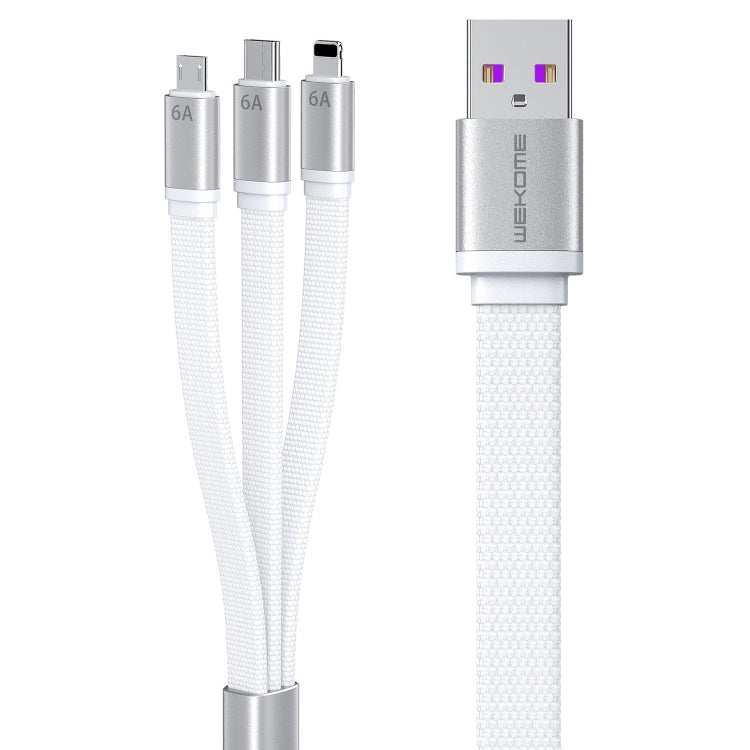 WK WDC-157th 3 en 1 8 broches + Type-C / USB-C + Micro USB Câble de charge rapide Longueur : 1,5 m (Blanc)