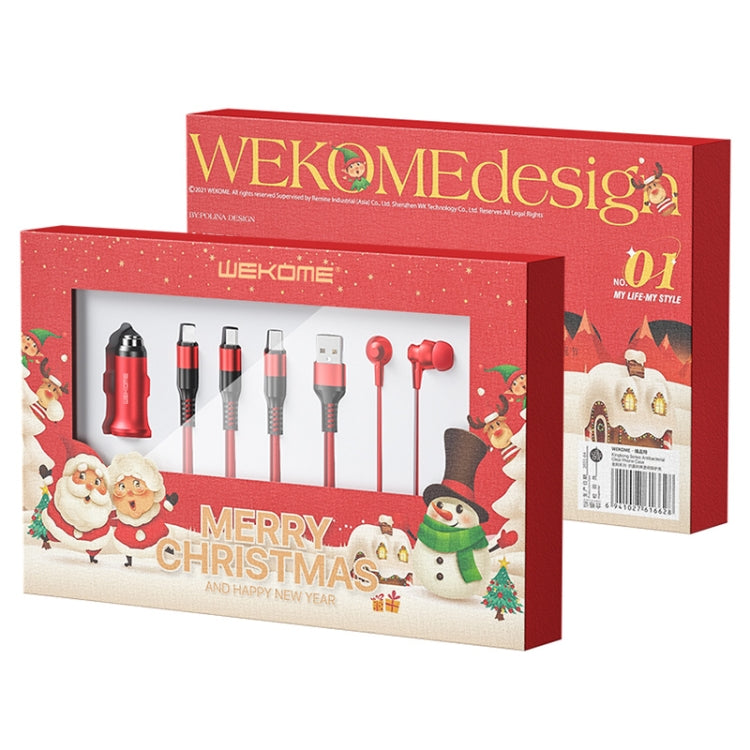 WK WP-G03 Cargador de autoMóvil + 3 en 1 Cable de cadenas + Auriculares con Cable Caja de regalo de Navidad