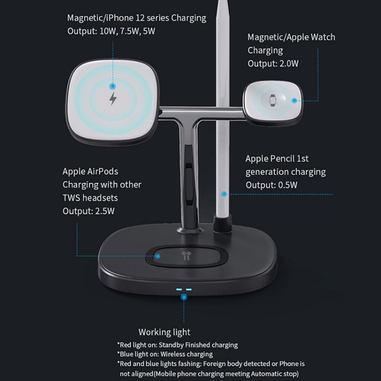 Wiwu M8 Chargeur sans fil magnétique 4 en 1 pour iPhone 12 Series Apple Watch Airpods Apple Pencil 1