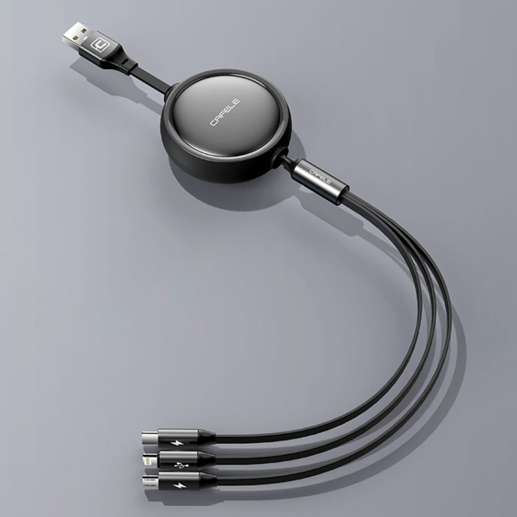 CAFELE 3 EN 1 8 PIN + Micro USB + Tipo-C / USB-C Cable de Carga telescópico Longitud: 1.2m (Gris)