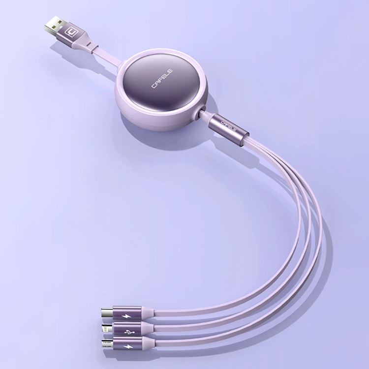 CAFELE 3 en 1 8 PIN + Micro USB + Tipo-C / USB-C Cable de Carga telescópico Longitud: 1.2m (púrpura)