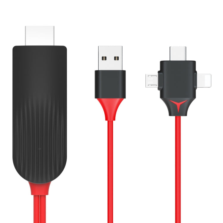 Mirascreen L7-8 Câble convertisseur vidéo HDMI 3 en 1 8 broches + Micro USB + USB-C / Type C / Type AC Longueur du câble : 2 m