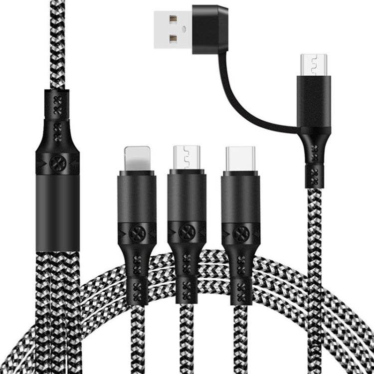 5 en 1 3A USB + USB-C / Type C à 8 broches + Micro USB USB / Type C Câble de données de charge rapide tressé bicolore Longueur du câble : 1,2 m (noir)