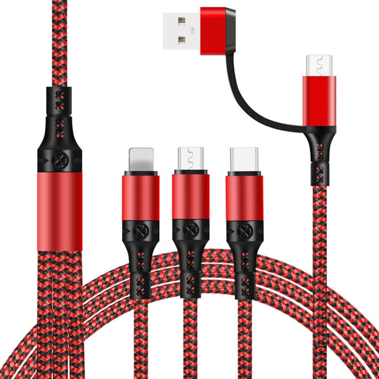 5 en 1 3A USB + USB-C / Type C à 8 broches + Micro USB USB-C / Type C / Câble de données de charge rapide tressé bicolore Longueur du câble : 1,2 m (rouge)