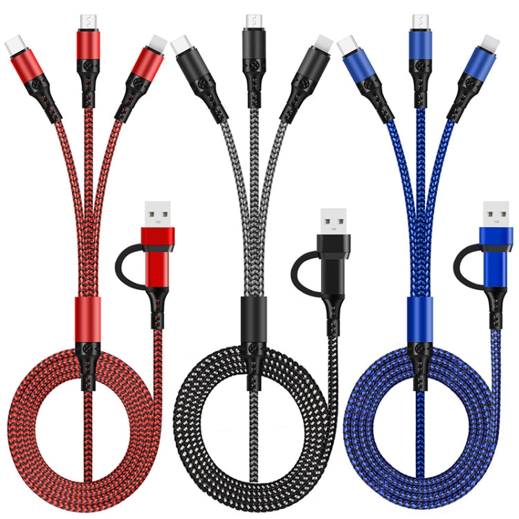 5 en 1 3A USB + USB-C / Tipo C a 8 PIN + Micro USB USB-C / Tipo C / Cable de Datos de Carga Rápida trenzada de dos Colores longitud del Cable: 1.2m (Rojo)