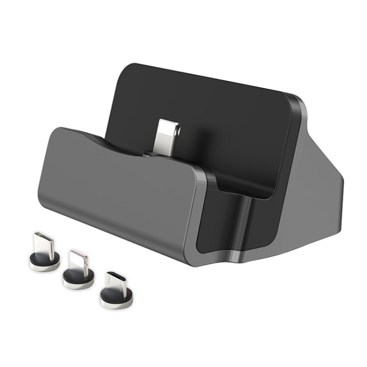 XBX-01 3 in 1 PIN + USB-C / TYP-C + Micro USB Port Magnetic Charging Dock (Black)