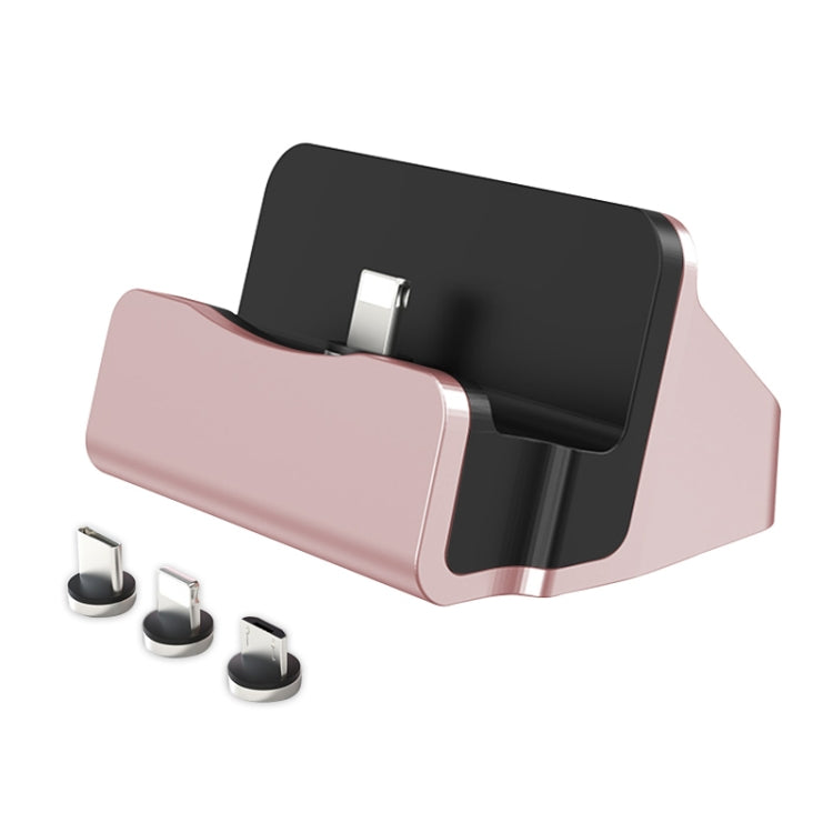 XBX-01 3 in 1 PIN + USB-C / TYP-C + Micro USB Magnetic Charging Port Docking Station (Pink)
