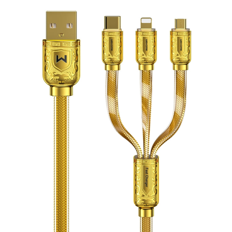 WK WDC-162 6A 8 PIN + TYPE-C / USB-C + Micro USB 3 en 1 Cable de Carga Rápida del Cable Longitud: 1M (Oro)
