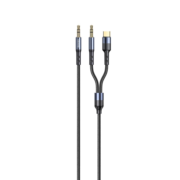 USAMS US-SJ555 3.5mm to 3.5mm + Type-C / USB-C Aluminum Alloy Audio Adapter Cable Length: 1.2m (Tarnish)
