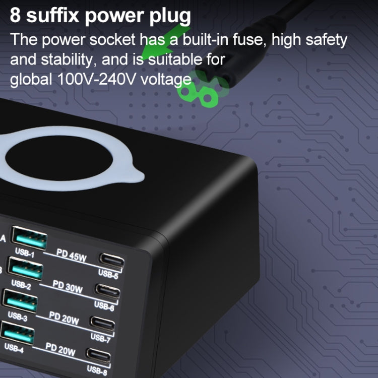 Station de charge intelligente multi-ports X9D 110W + chargeur sans fil AC100-240V US (noir)