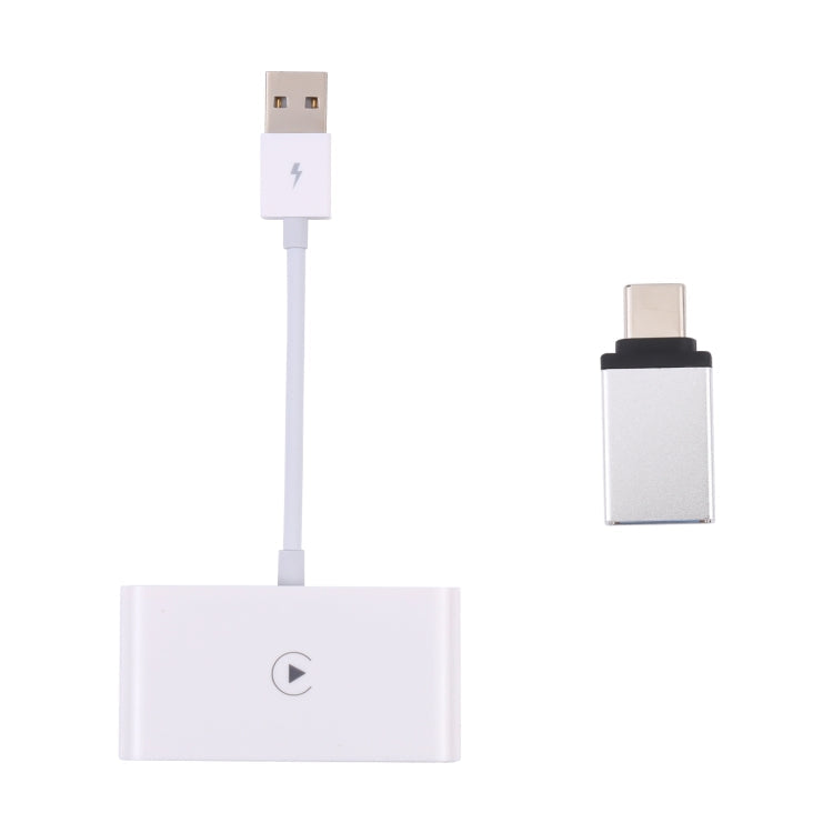 USB + USB-C / Type-C Wired to Wireless CarPlay Adapter for iPhone (Whi