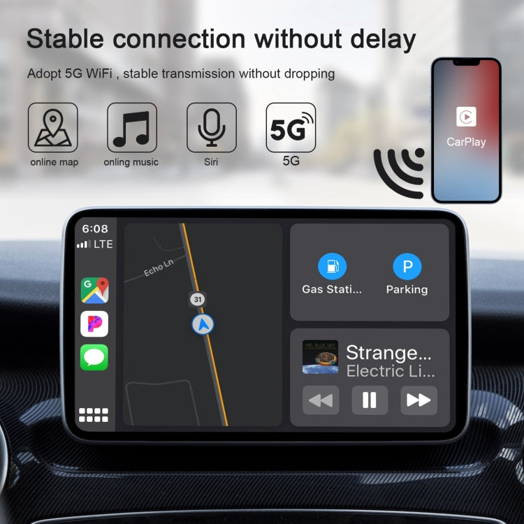 USB + USB-C / Type-C Wired to Wireless CarPlay Adaptador para iPhone (Blanco)