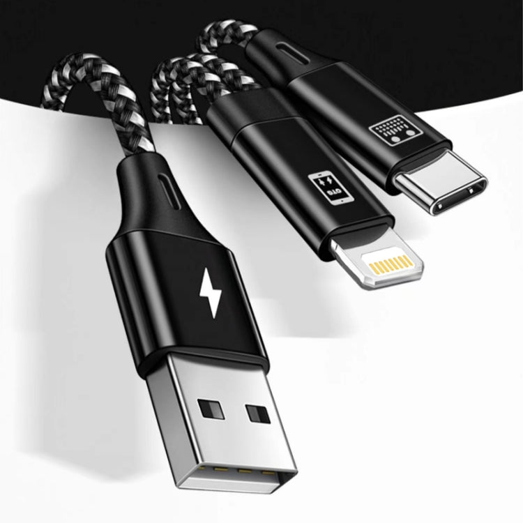 A02-LU 8 broches vers Type C / USB-C + USB OTG Longueur du câble de charge en nylon tressé: 1,5 m + 1,2 m