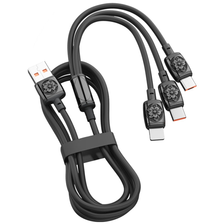 YT23085 Cable de Carga Rápida tallado 3.5A 3 en 1 USB a Tipo C / 8 Pines / Micro USB longitud del Cable: 1.2 m (Negro)