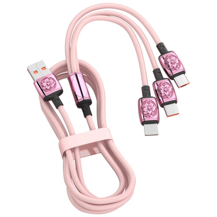 YT23085 Carved 3.5A 3 in 1 USB to Type-C / 8 Pin / Micro USB Fast Charging Cable Cable Length: 1.2m (Pink)
