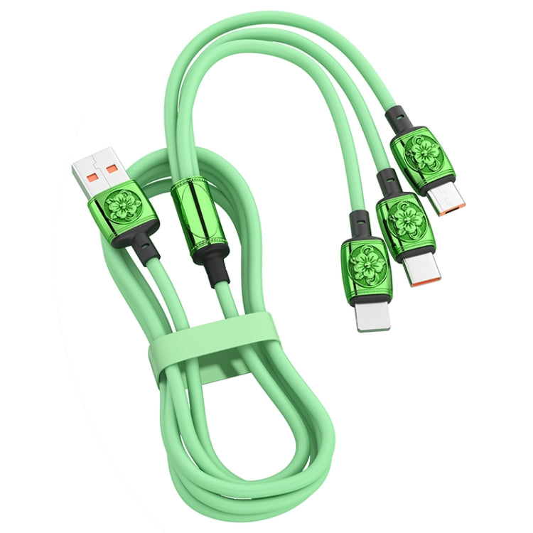 YT23085 Carved 3.5A 3 in 1 USB to Type C / 8 Pin / Micro USB Fast Charging Cable Length: 1.2m (Green)