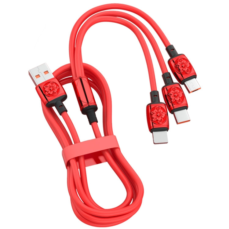 YT23085 Carved 3.5A 3 in 1 USB to Type C / 8 Pin / Micro USB Fast Charging Cable Length: 1.2m (Red)