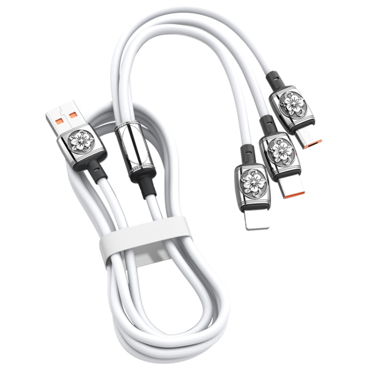 YT23085 Carved Fast Charging Cable 3.5A 3 in 1 USB to Type C / 8 Pin / Micro USB Cable length: 1.2m (White)