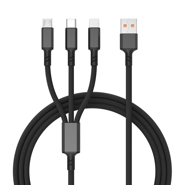 Cable de Carga Rápida trenzado 3A 3 en 1 USB a Tipo C / 8 Pines / Micro USB longitud del Cable: 1.2 m (Negro)