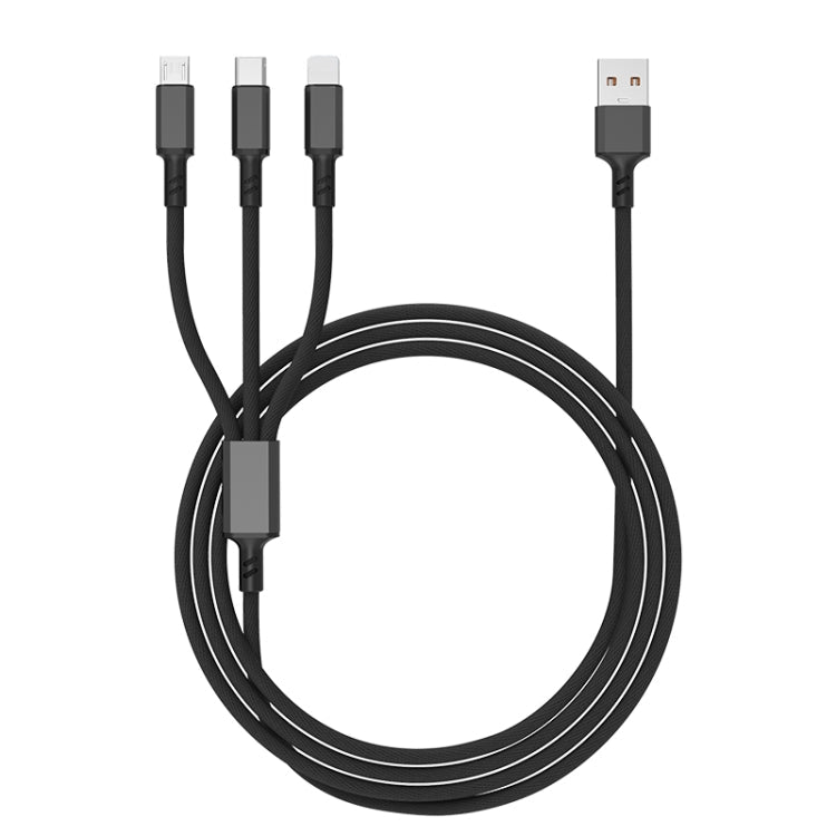 Cable de Carga Rápida trenzado 3A 3 en 1 USB a Tipo C / 8 Pines / Micro USB longitud del Cable: 1.2 m (Negro)