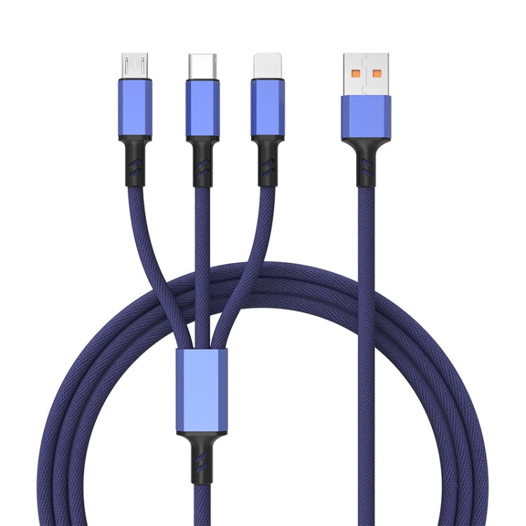 Cable de Carga Rápida trenzado 3A 3 en 1 USB a Tipo C / 8 Pines / Micro USB longitud del Cable: 1.2 m (Azul)