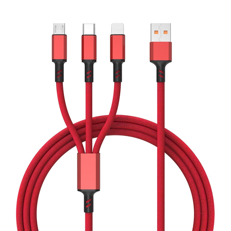 Cable de Carga Rápida trenzado 3A 3 en 1 USB a Tipo C / 8 Pines / Micro USB longitud del Cable: 1.2 m (Rojo)