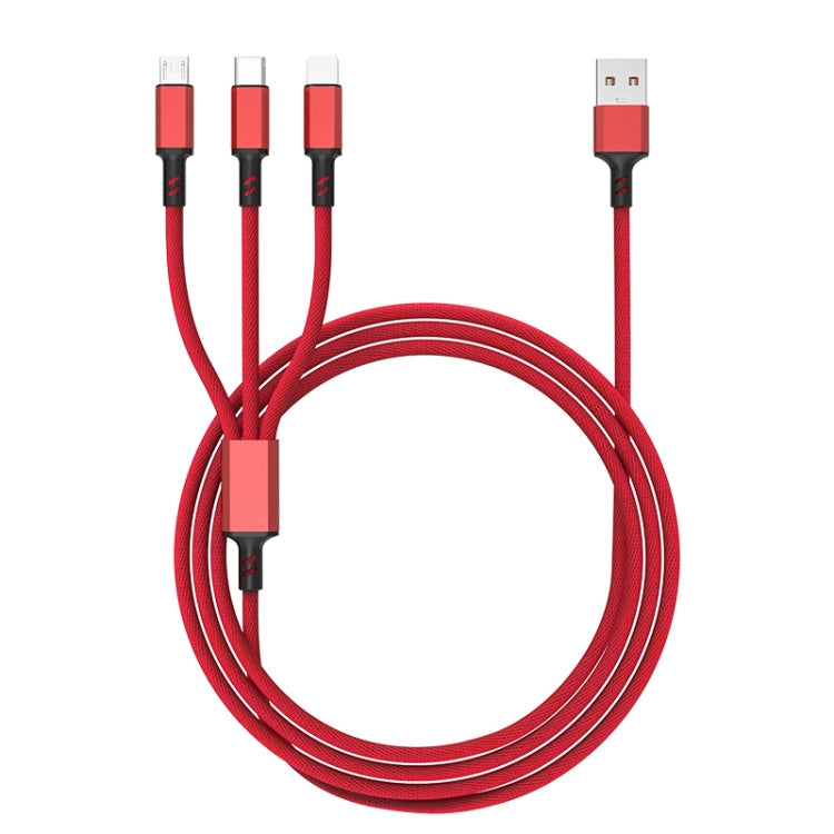 Cable de Carga Rápida trenzado 3A 3 en 1 USB a Tipo C / 8 Pines / Micro USB longitud del Cable: 1.2 m (Rojo)