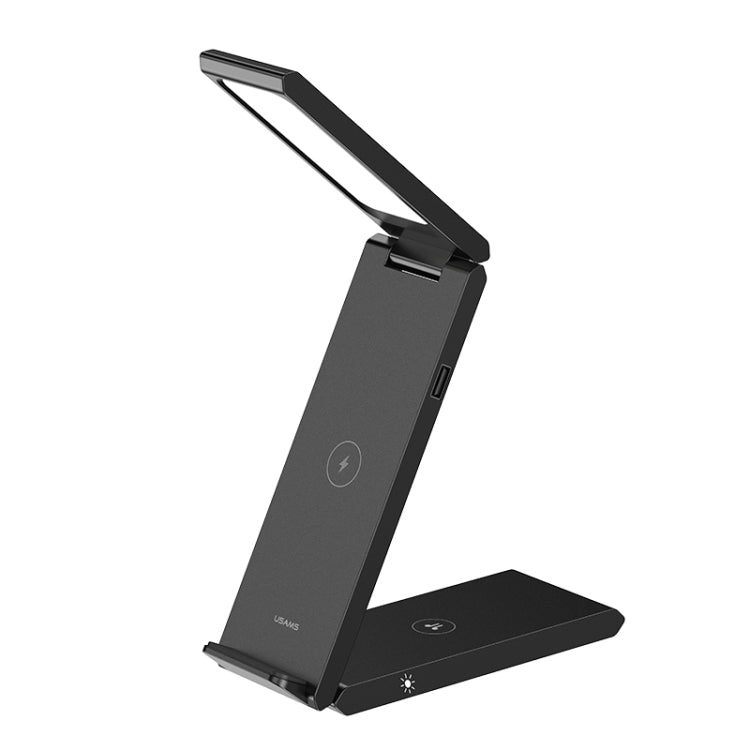 USAMS US-CD181 15W 4 in 1 Foldable Desktop Wireless Charger Stand with Lamp (Black)