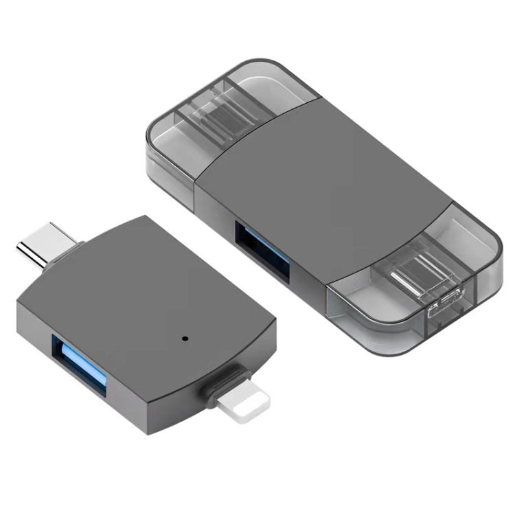 2 en 1 USB 2.0 + USB 3.0 Hembra a 8 pin + USB-C / TYP-C Adaptador OTG Macho