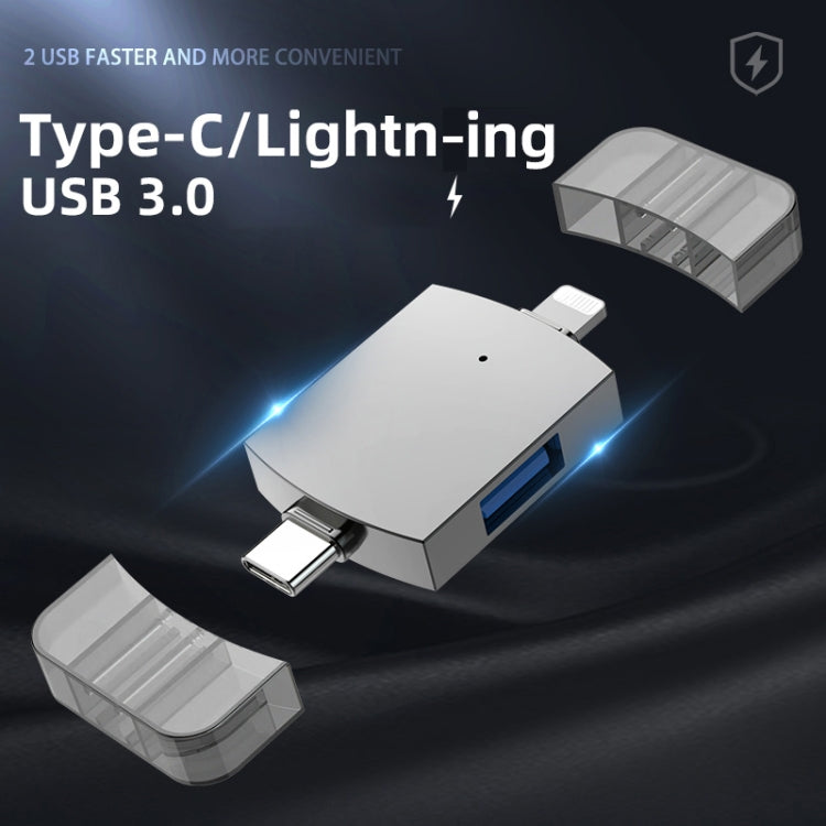 2 en 1 USB 2.0 + USB 3.0 Hembra a 8 pin + USB-C / TYP-C Adaptador OTG Macho