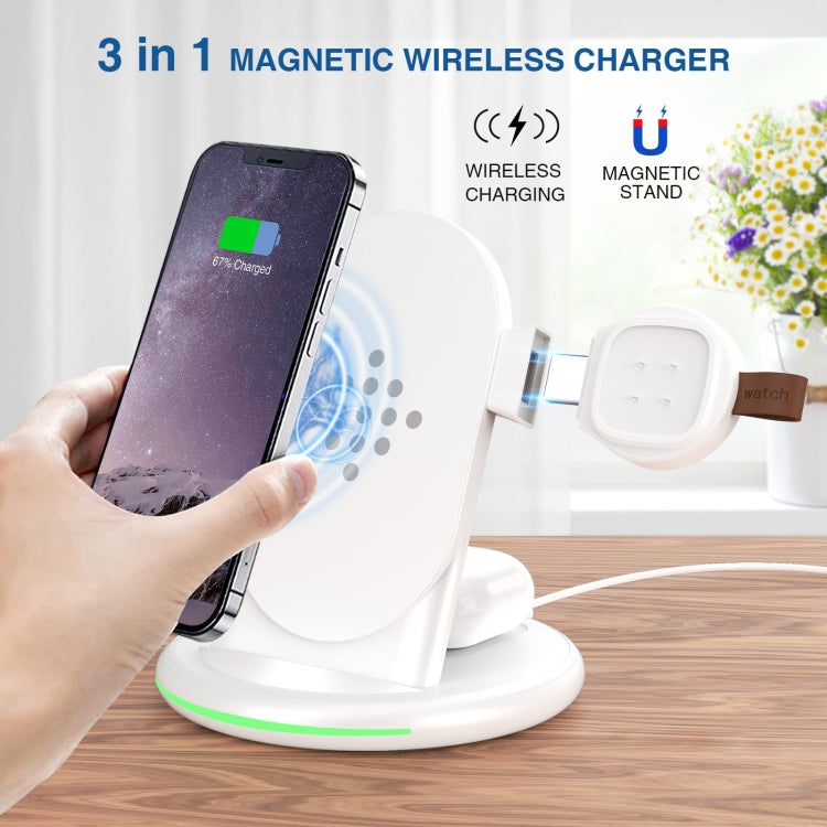 Wireless Charger 3 in 1 Vertical Magnetic W-02C US Plug (White)