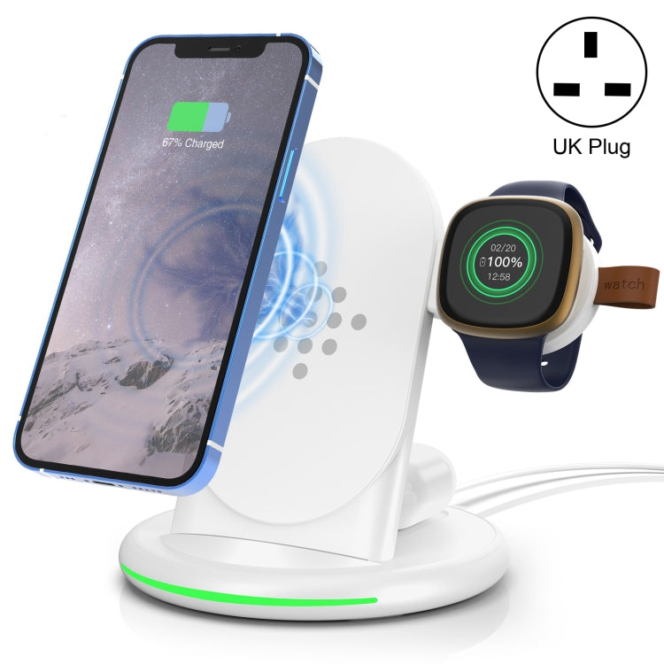 W-02C Vertical Magnetic 3 in 1 Wireless Charger UK Plug (White)
