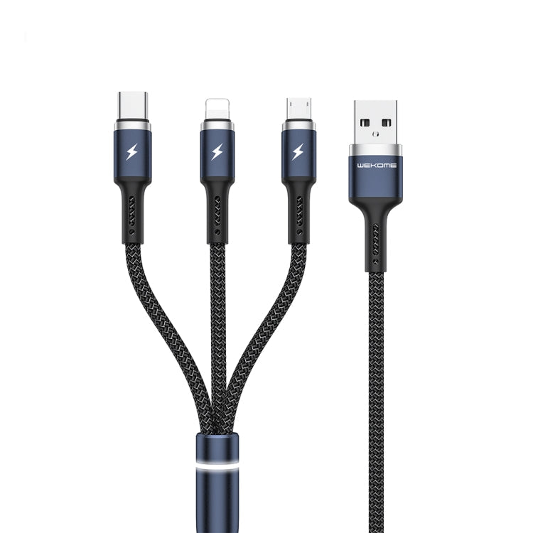 WK WDC-1191.2m 2.4A 3 in 1 USB to 8Pin + Micro USB + USB-C / Type-C Fython Luminous Charging Cable (Black)