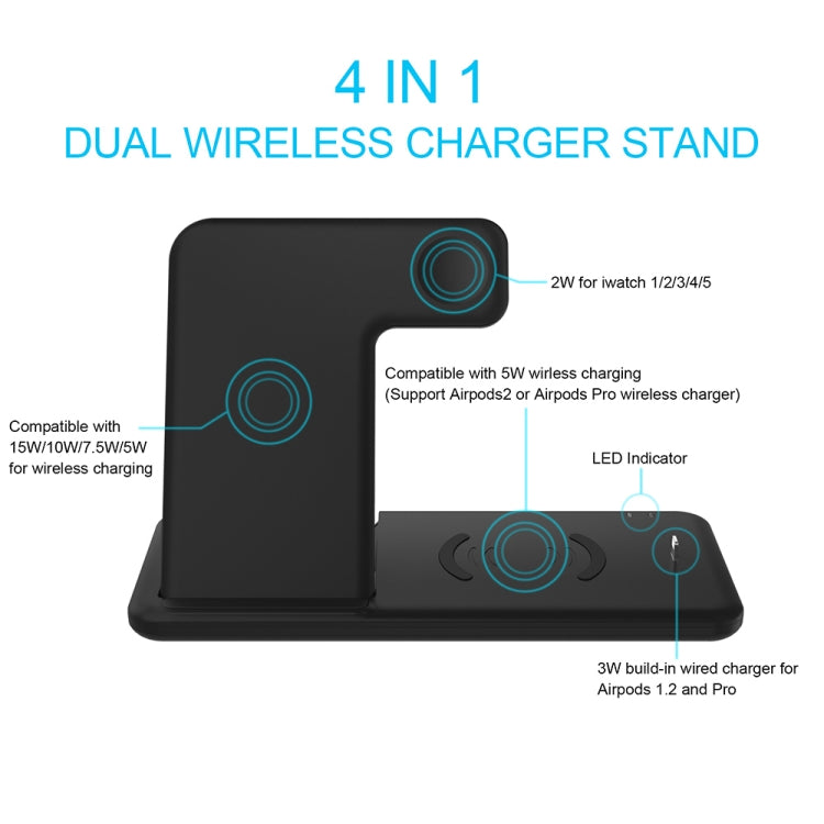 Q20 4 in 1 Wireless Charger Charging Stand Dock Station for iPhone / Apple Watch / AirPods Dual Phone Charging Stand