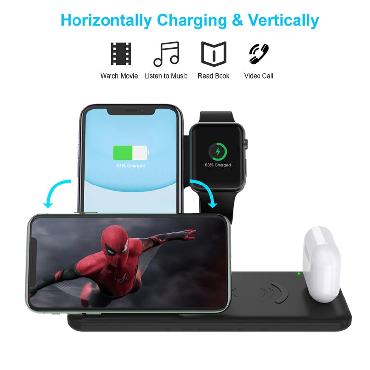 Q20 4 in 1 Wireless Charger Charging Dock Station for iPhone / Apple Watch / AirPods Support Dual Phone Charging (Black)