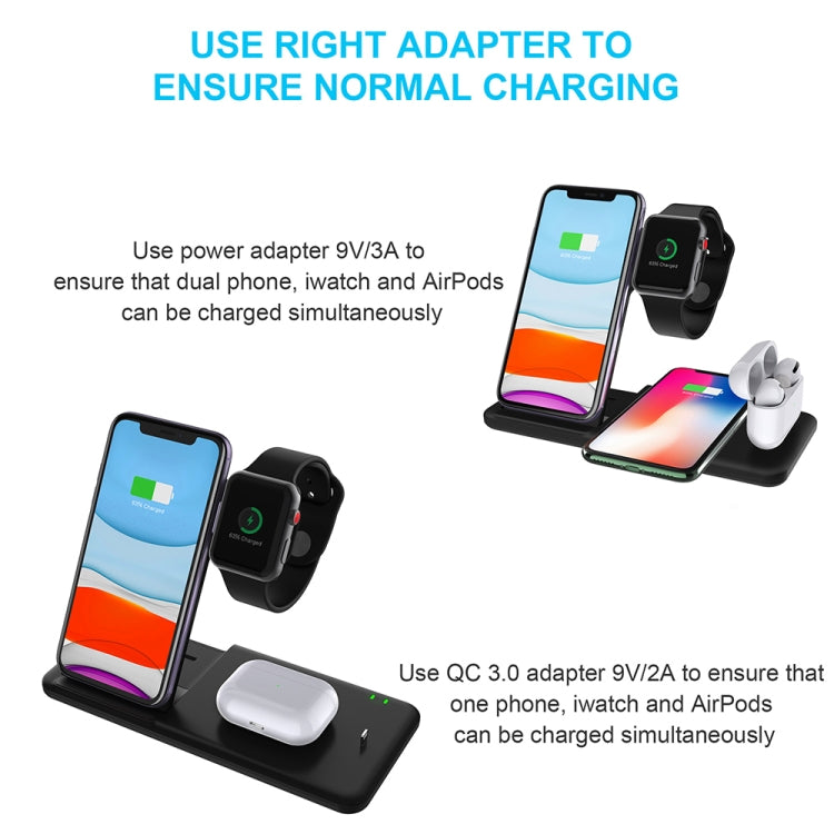 Q20 4 en 1 Cargador Inalámbrico soporte de Carga estación de soporte para iPhone / Apple Watch / AirPods soporte para Carga de Teléfonos Duales
