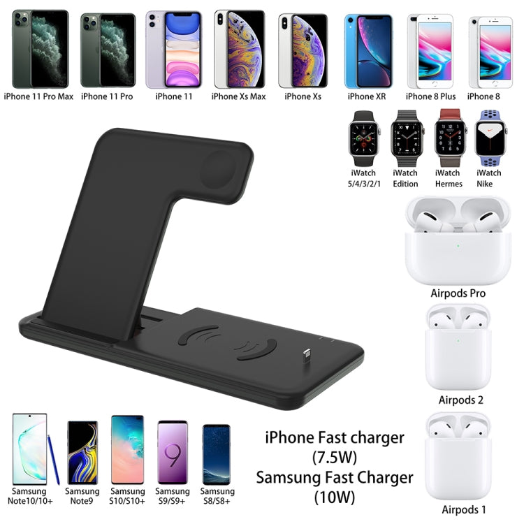 Q20 4 in 1 Wireless Charger Charging Dock Station for iPhone / Apple Watch / AirPods Support Dual Phone Charging (Black)