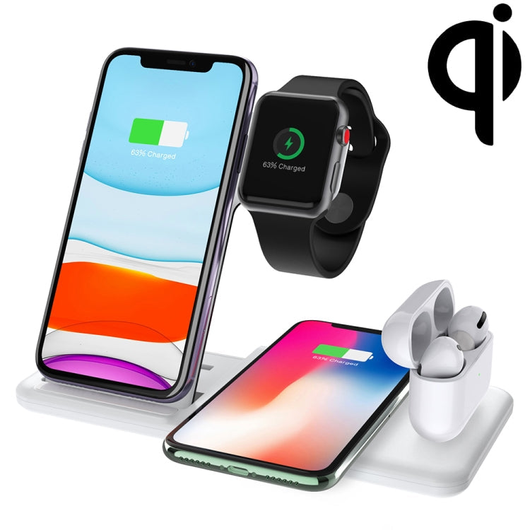 Q20 4 en 1 Cargador Inalámbrico estación de soporte de Carga con Adaptador para iPhone / Apple Watch / AirPods soporte para Carga de Teléfonos Duales (Blanco)