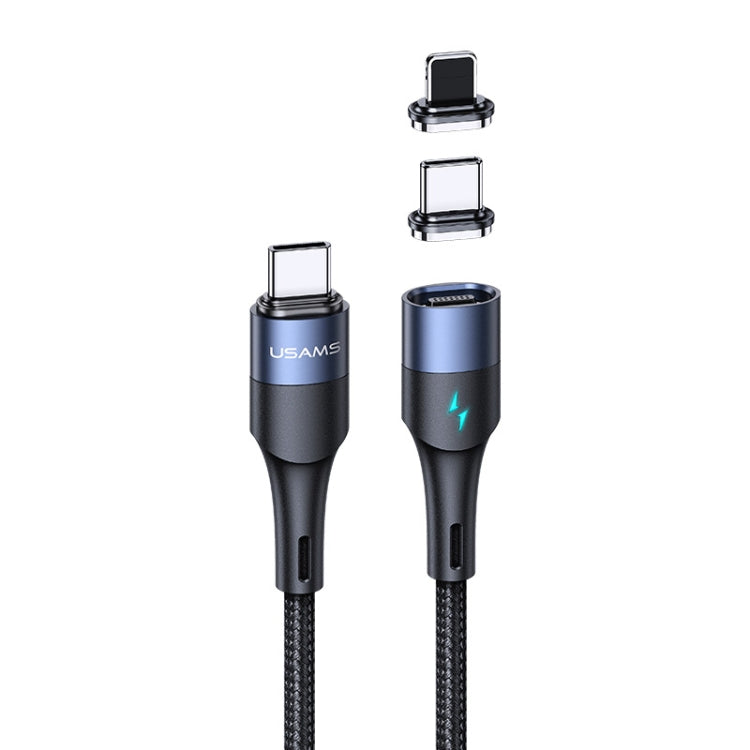 USAMS US-SJ495 U66 Type-C / USB-C à 8 broches + USB-C / Type-C 2 en 1 PD Alliage d'aluminium Magnétique Charge rapide Câble de données Longueur : 1,2 m