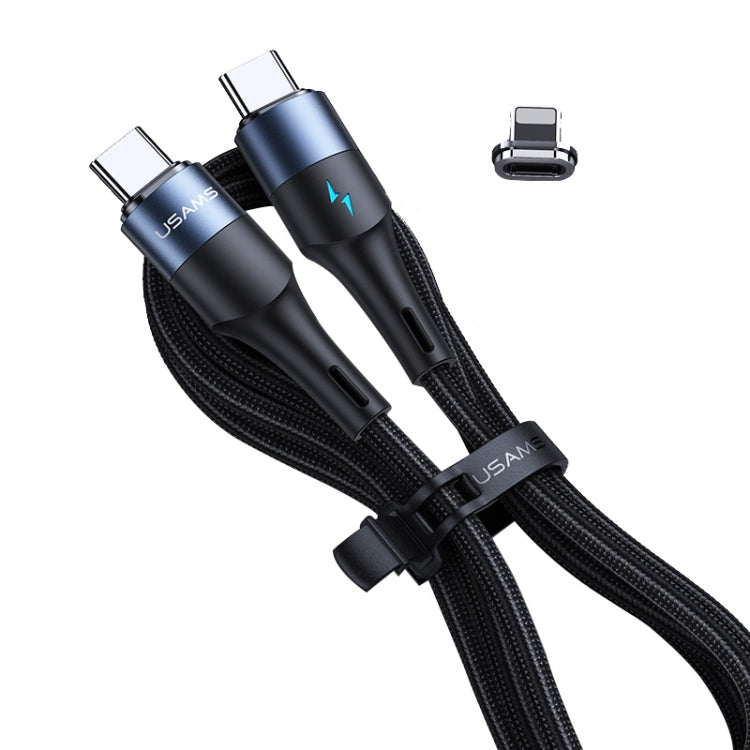 USAMS US-SJ495 U66 Tipo-C / USB-C a 8 Pines + USB-C / Tipo-C 2 en 1 PD Aleación de Aluminio Cable de Datos de Carga Rápida Magnética Longitud: 1.2 m