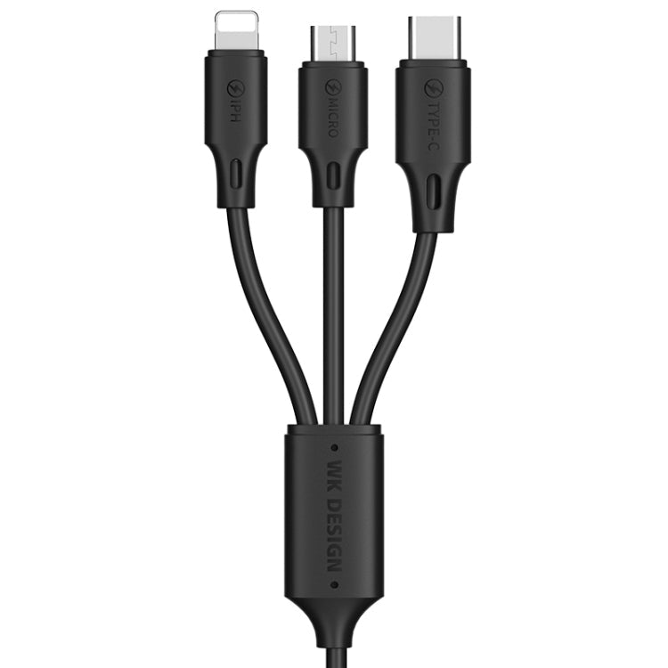 WK WDC-103 3A 3 EN 1 8 PIN + Micro USB + Tipo-C / USB-C FullSpeed Pro Cable de Datos de Carga Longitud: 1.15m (Negro)