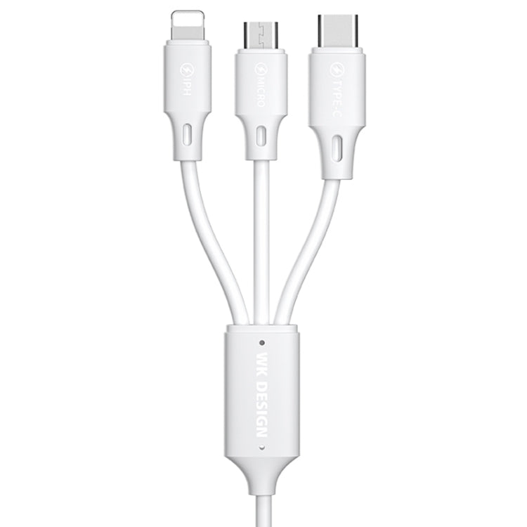 WK WDC-103 3A 3 IN 1 8 PIN + Micro USB + Type-C / USB-C FullSpeed ​​Pro Charging Data Cable length: 1.15m (White)