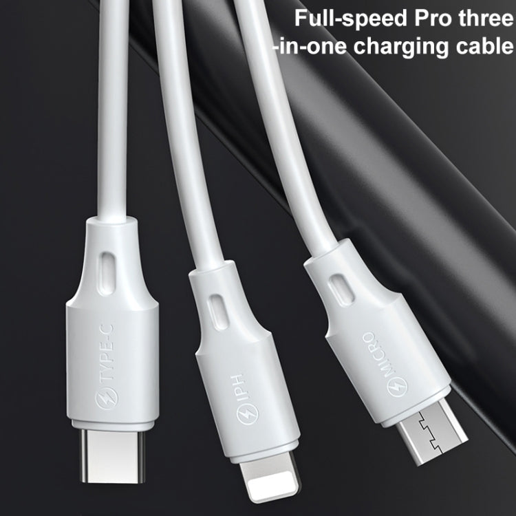 WK WDC-103 3A 3 EN 1 8 PIN + Micro USB + Tipo-C / USB-C FullSpeed Pro Cable de Datos de Carga longitud: 1.15m (Blanco)