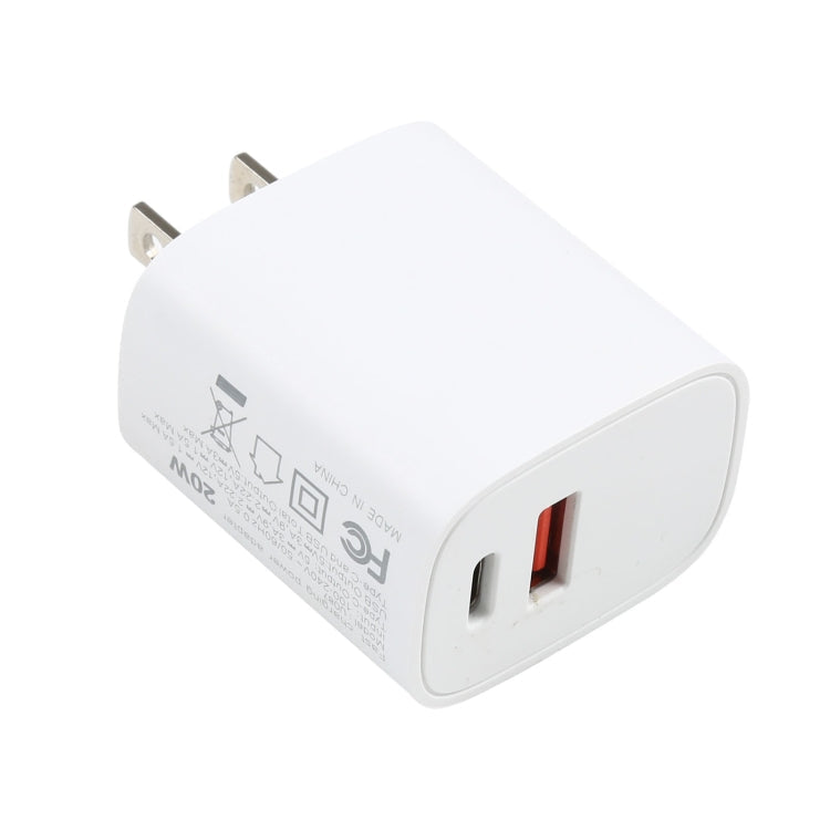U087 20W USB-C / Type-C + USB Ports Fast Charging Travel Charger US Plug