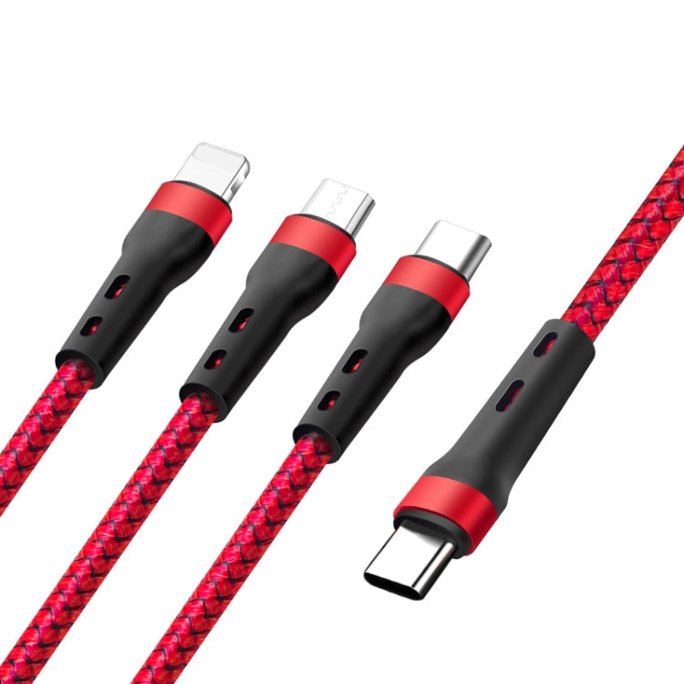 100W 6A Tipo-C a 8 Pines+Tipo-C+Cable de Datos de Carga Micro USB 1.3m (Rojo)