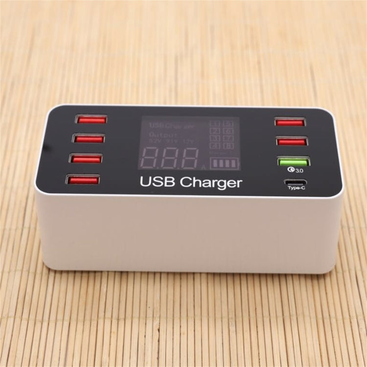A9 Plus (Global Version) Multifunction AC 100V~240V 8 USB Ports LCD Digital Display Detachable Charging Station Wireless Charger Smart Charger Support QC3.0 (White)