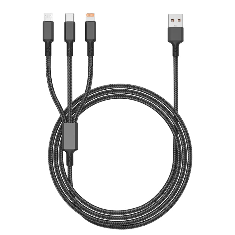 Enchufe naranja 3A 3 en 1 USB a Tipo C / 8 Pines / Micro USB Cable de Carga Rápida longitud del Cable: 1.2 m (Negro)